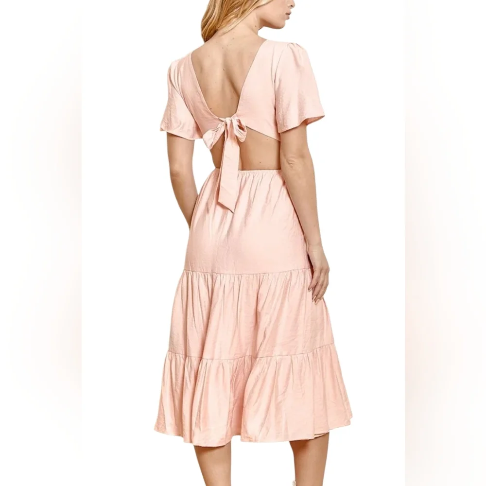Lulus Tied With Love Light Pink Tiered Tie-Back Midi Dress - Picture 4 of 8